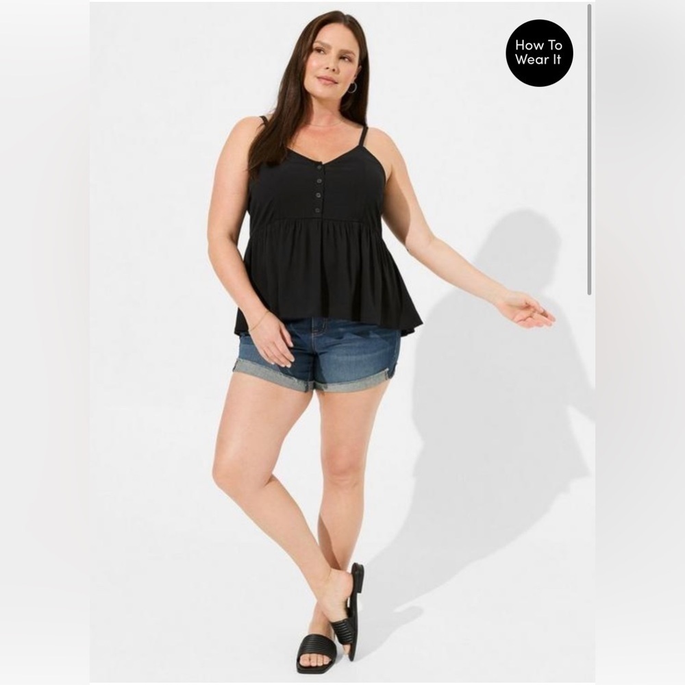 Torrid Black Challis Button Front Babydoll Cami Tank Top Peplum Size 3
